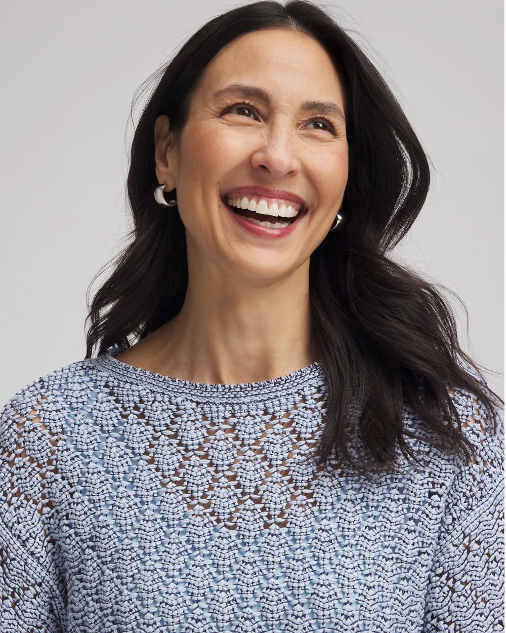 Pointelle Bateau-Neck Pullover Sweater click to view larger image.