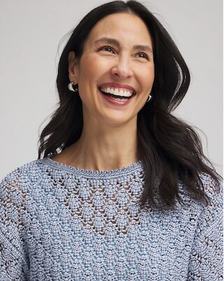 Pointelle Bateau-Neck Pullover Sweater click to view larger image.