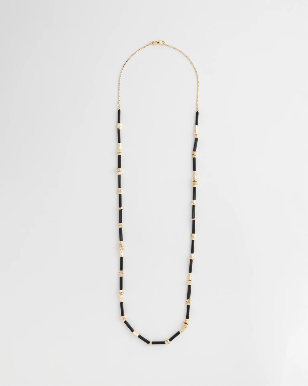 Black Enamel Long Single-Strand Necklace