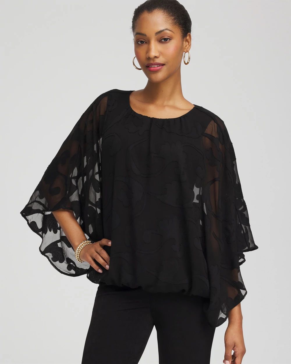 Travelers™ Chiffon Burnout Bubble-Hem Top