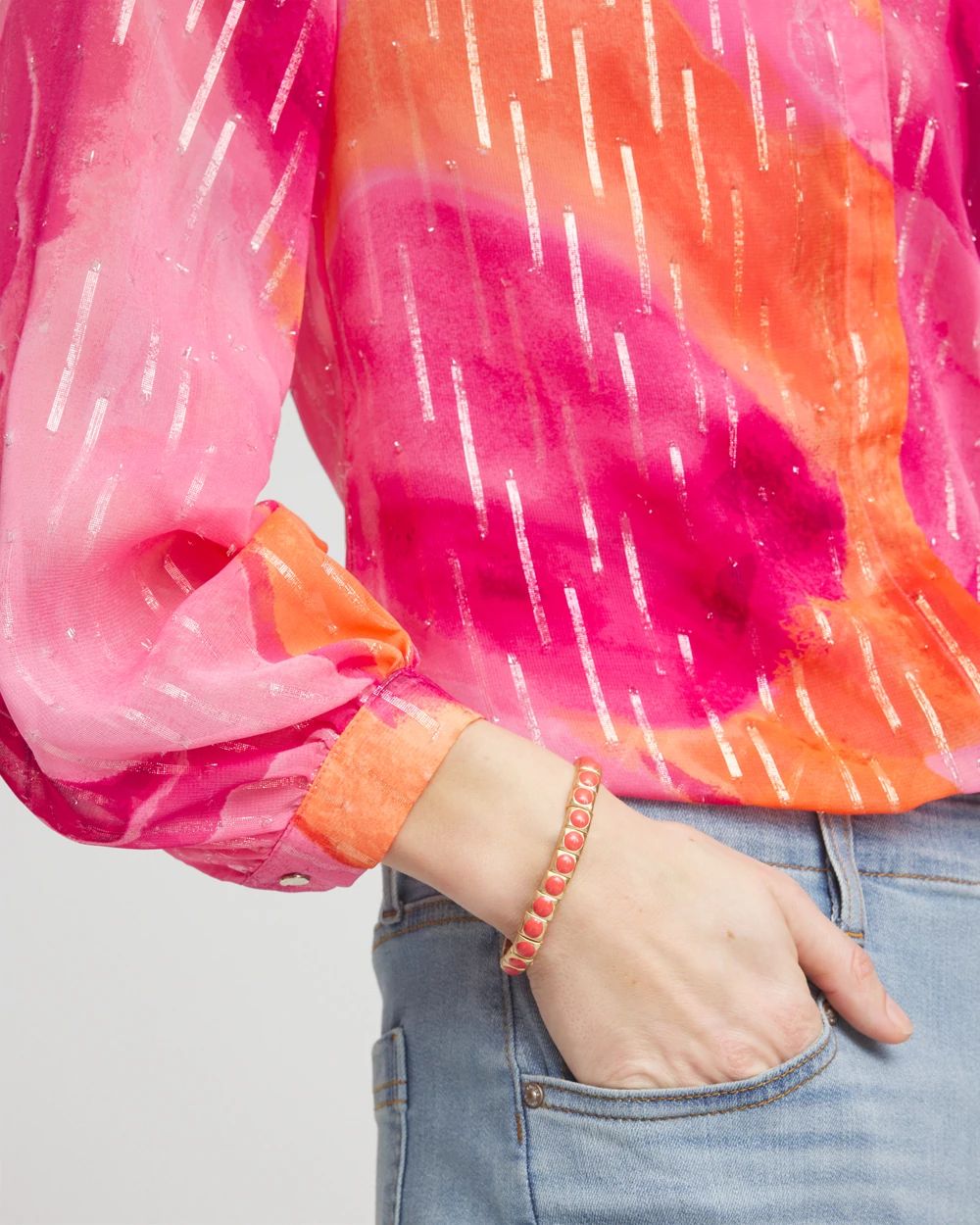 Bold Orange Goldtone Stretch Bracelet click to view larger image.