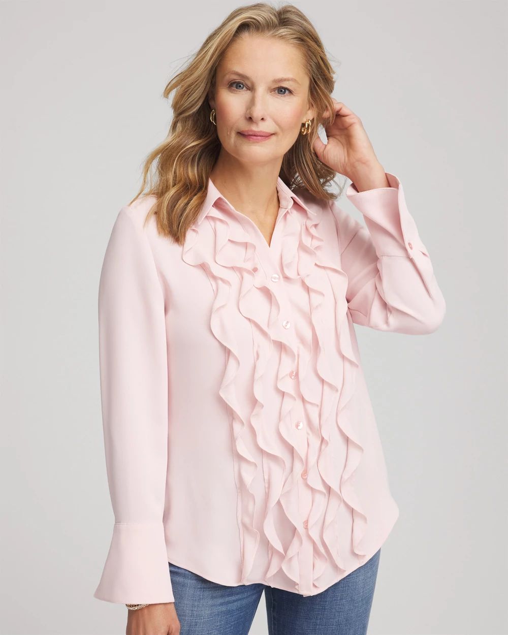 Ruffle-Trim Chiffon Blouse