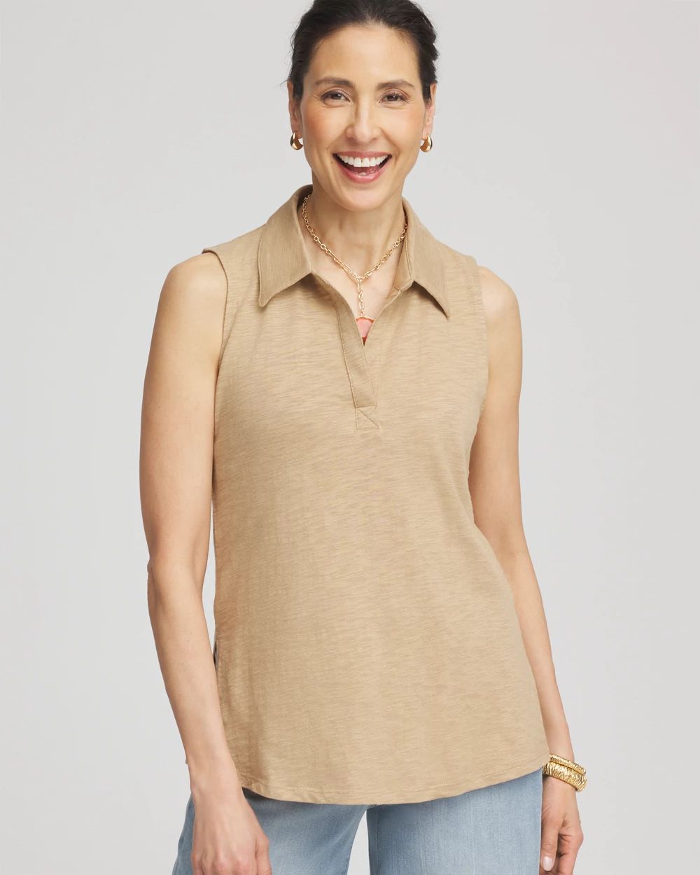 Slub Sleeveless Collared Tunic