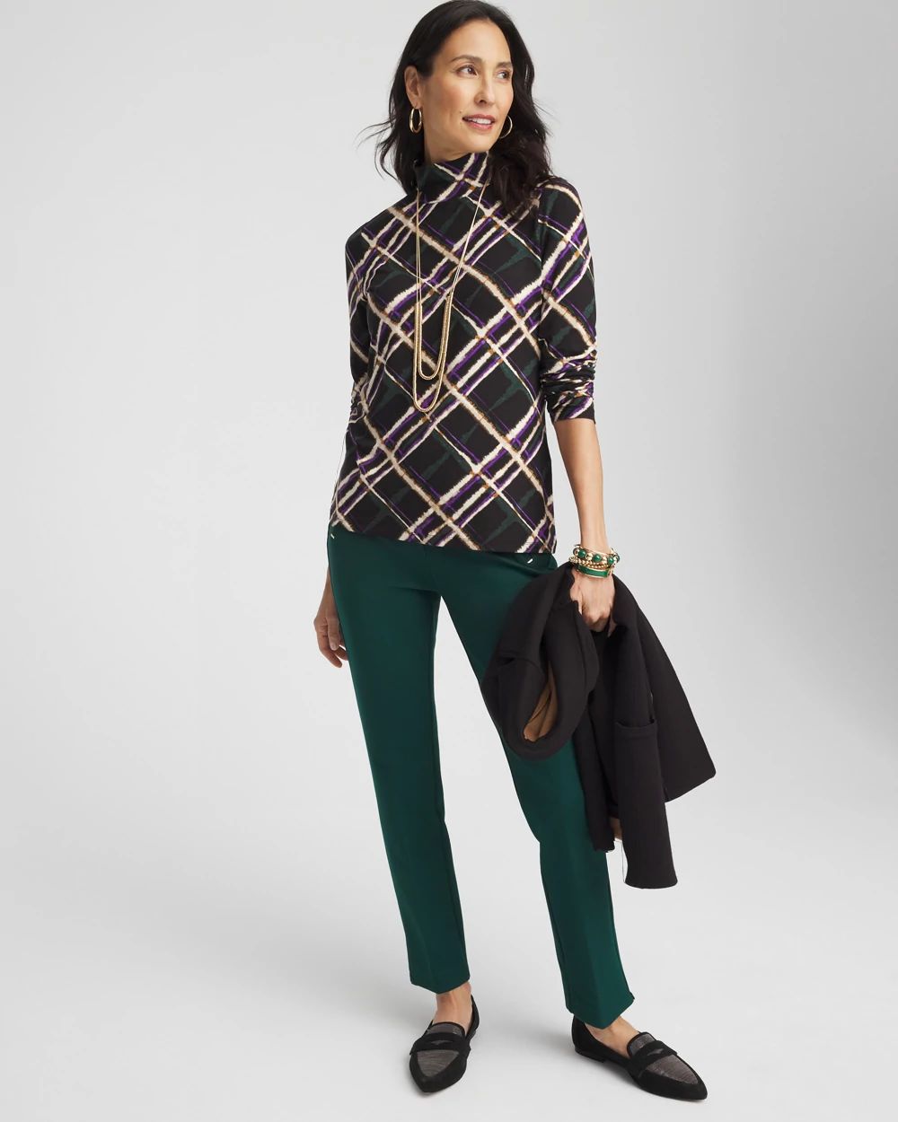 Touch of Cool™ Plaid Mock Neck Layering Tee