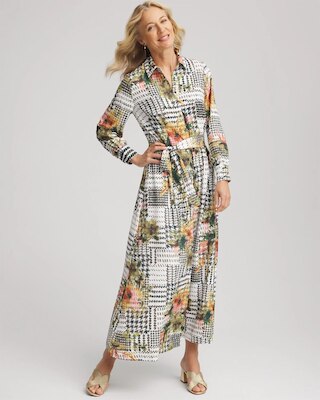 Artisanal Floral Print  Maxi Shirtdress
