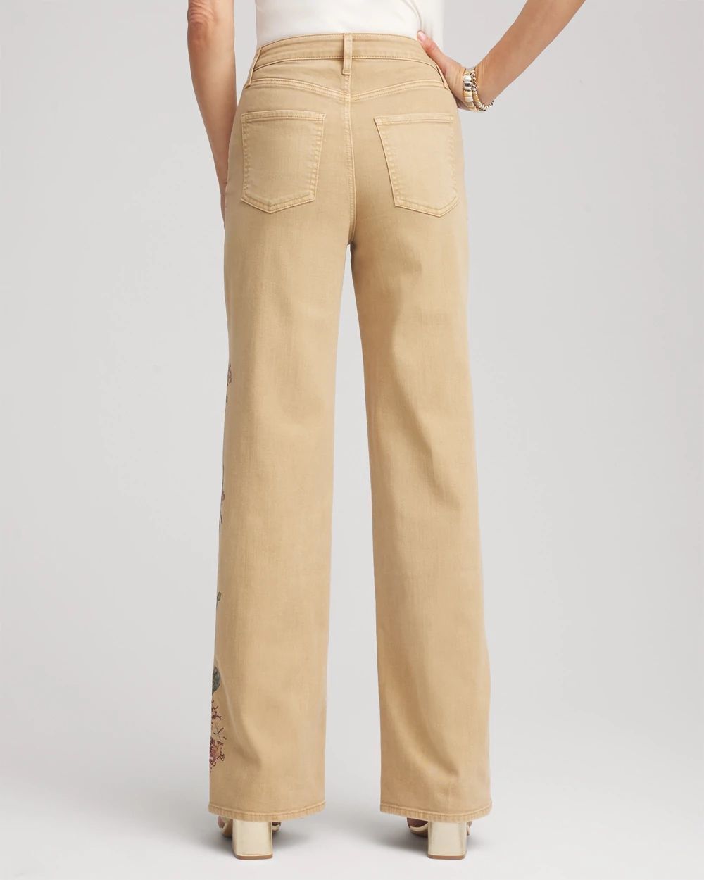 Petite Embroidered High-Rise Wide-Leg Jeans