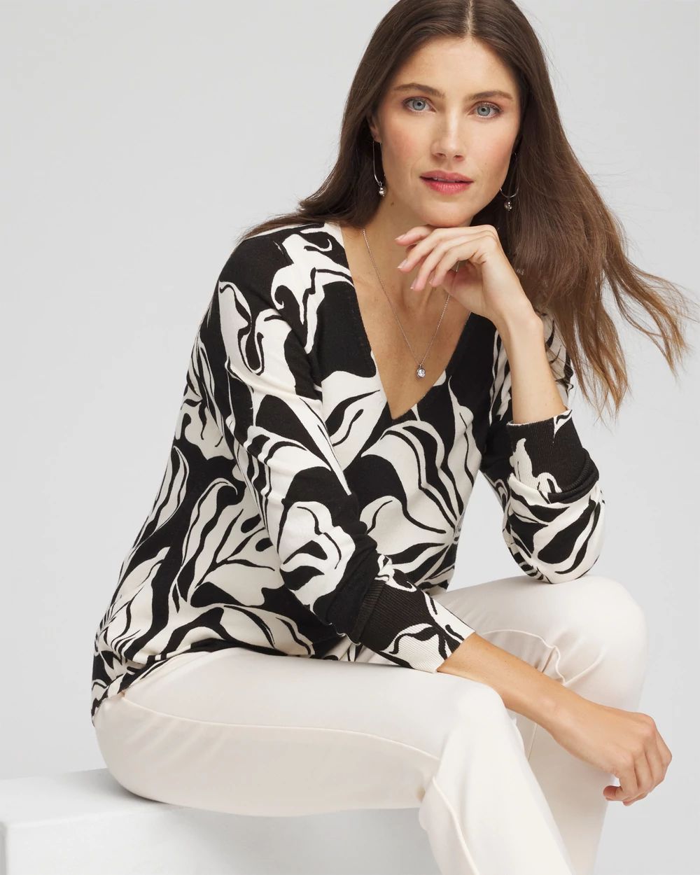 Ella Printed V-Neck Sweater