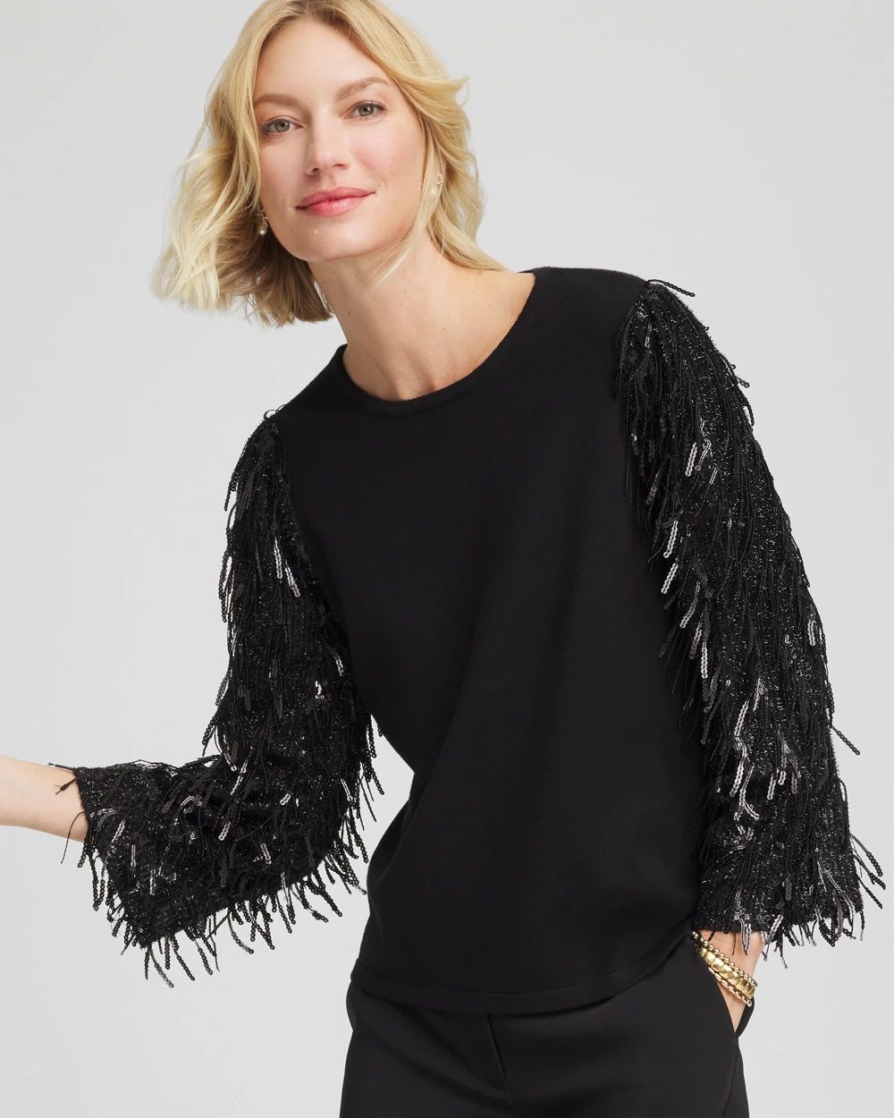 Fringe Sequins Pullover Sweater