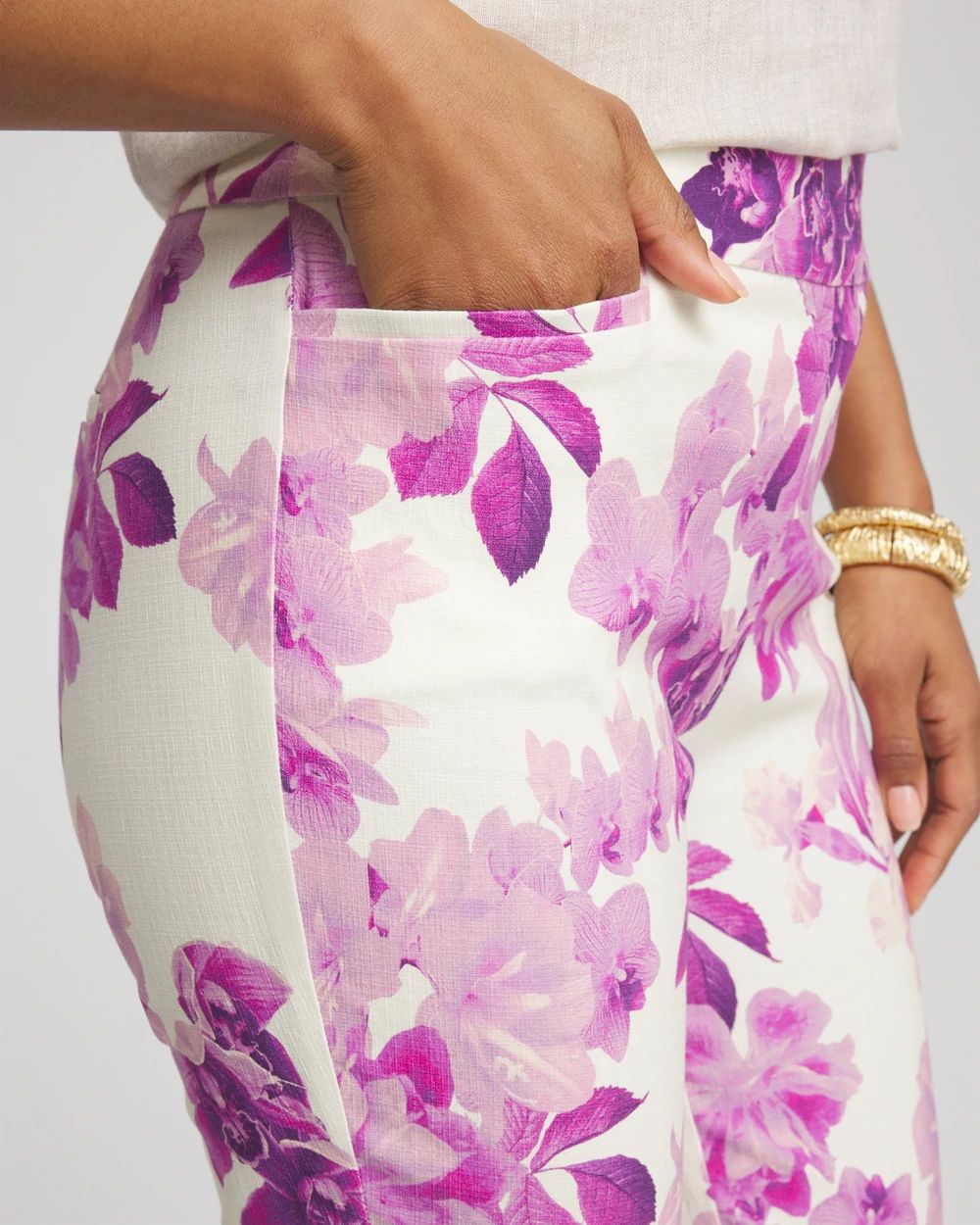 Petite Floral Brigitte™ Pull-On Slim Cropped Pants