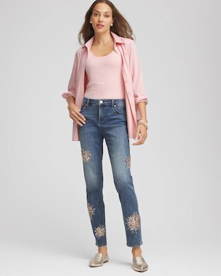 Embellished Starbursts Girlfriend Slim Ankle Jeans click to view larger image.
