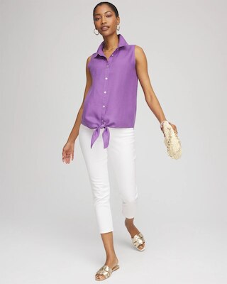 No Iron™ Linen Tie-Front Sleeveless Shirt click to view larger image.