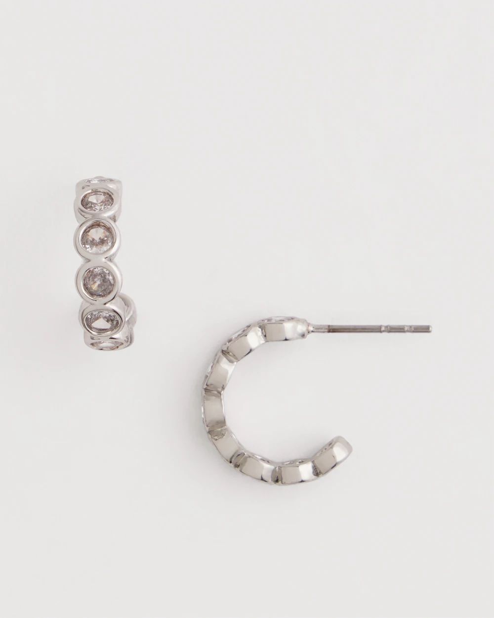 Silvertone Crystal Mini Hoop Earrings