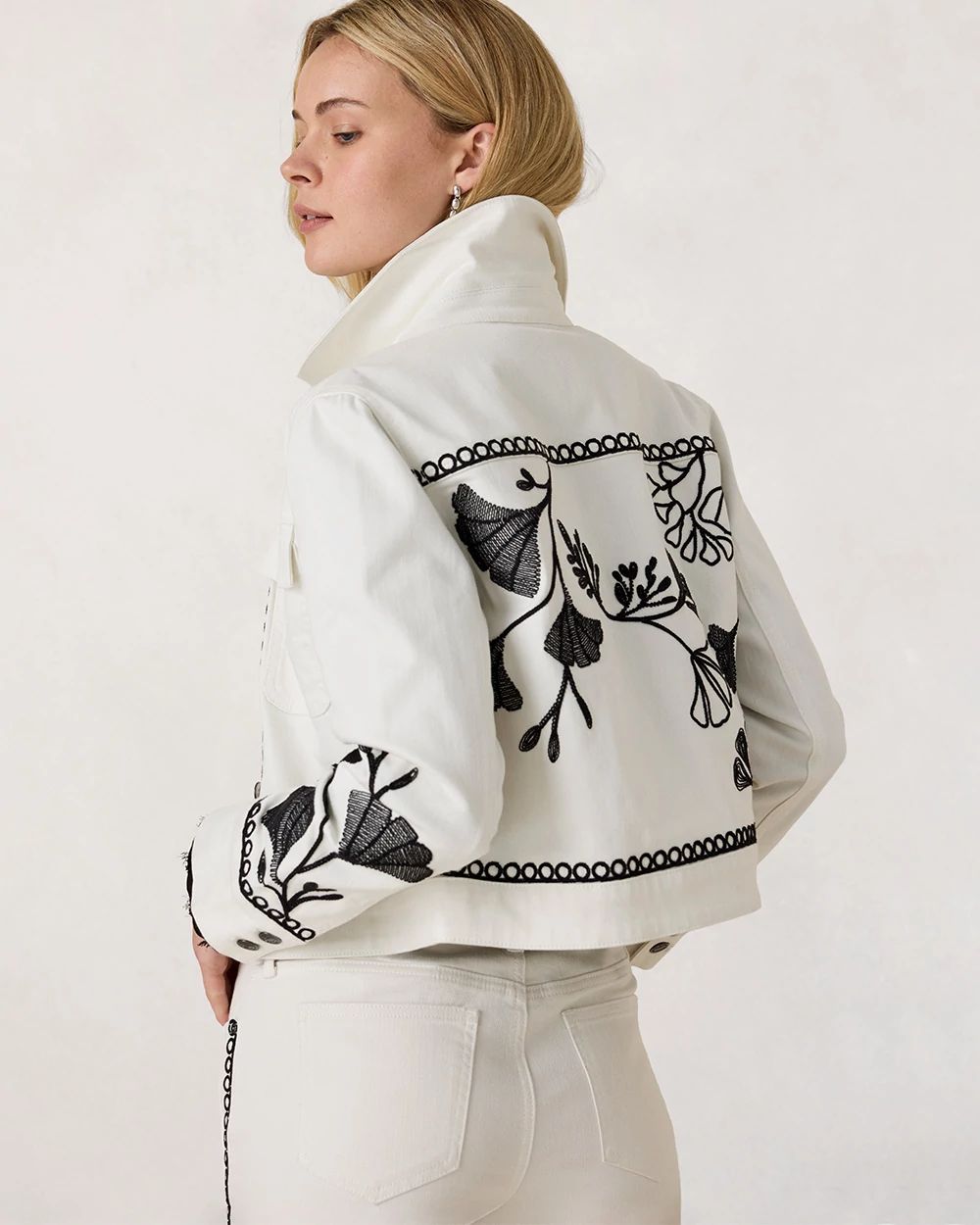 Ginkgo Embroidered Denim Jacket