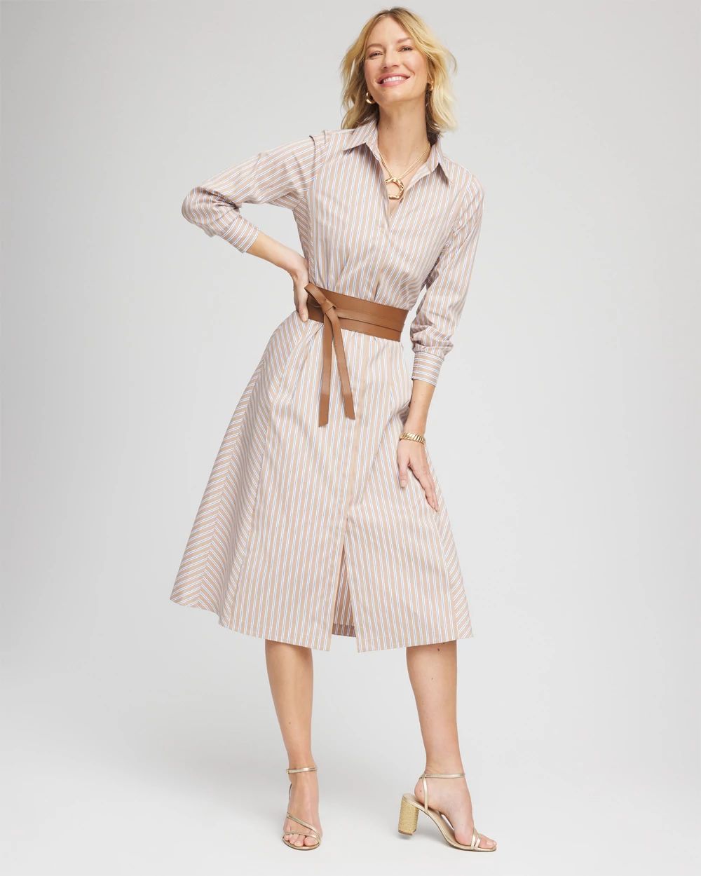 Vanilla Chai Striped Shirtdress click to view larger image.