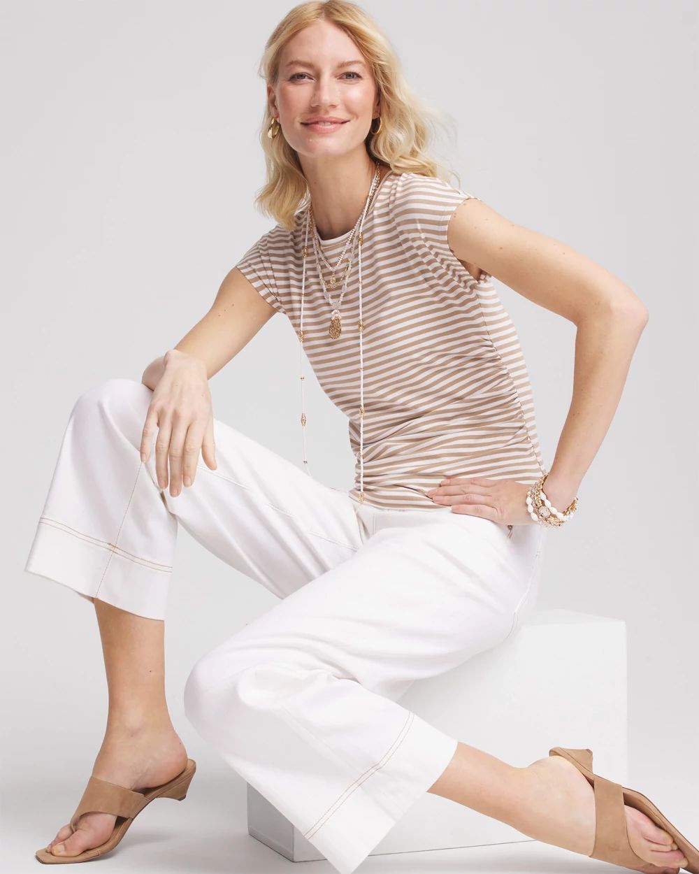 Neutral Striped Cap Sleeve Dolman Tee