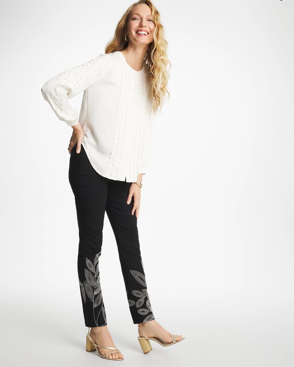 Petite Floral Soutache Brigitte™ Slim Pull-On Ankle Pants