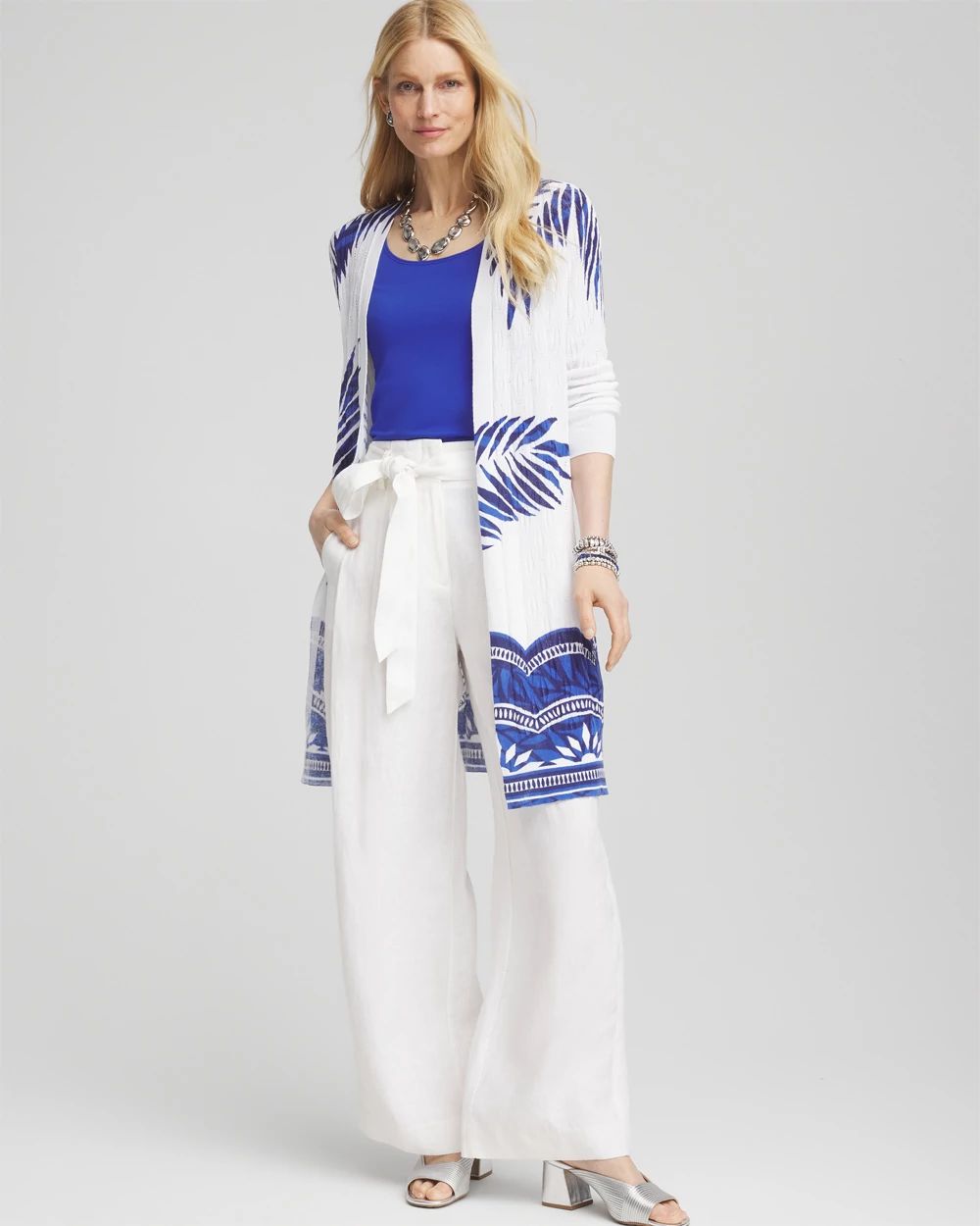 Island Motif Pointelle Long Cardigan click to view larger image.