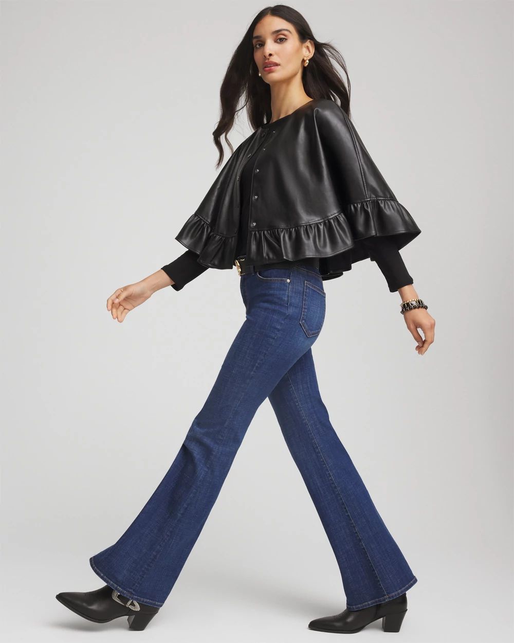 Faux Leather Ruffled Cape