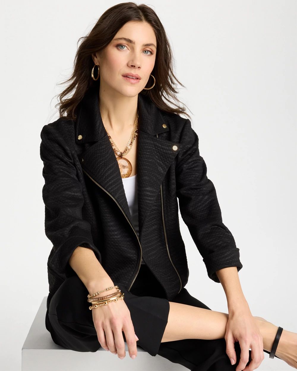 Embossed Knit Moto Jacket click to view larger image.