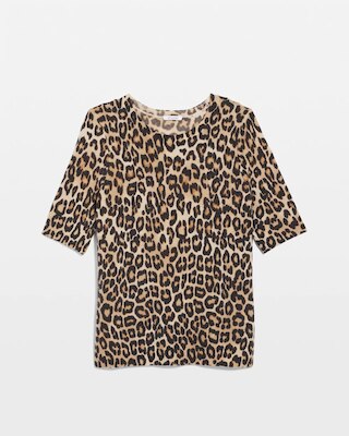 Cashmere Animal Elbow-Sleeve Pullover click to view larger image.