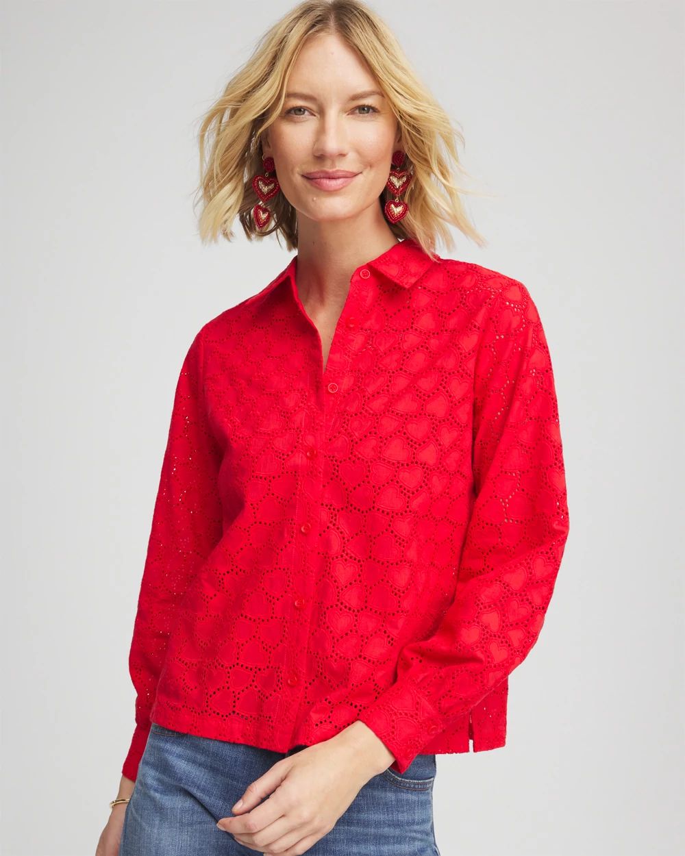 Heart Eyelet Button Down Shirt click to view larger image.