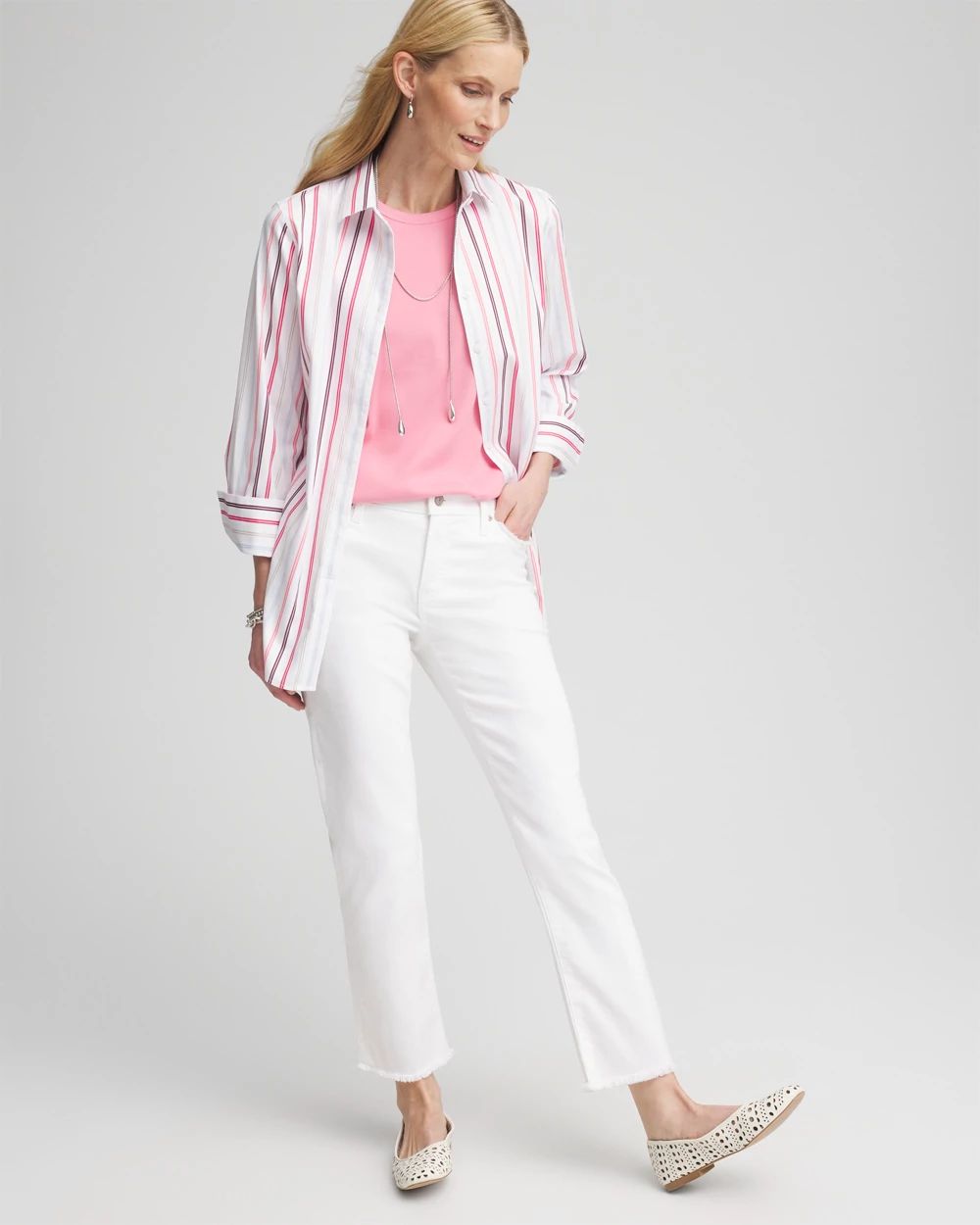 Girlfriend Frayed Cropped No Stain Jeans click to view larger image.