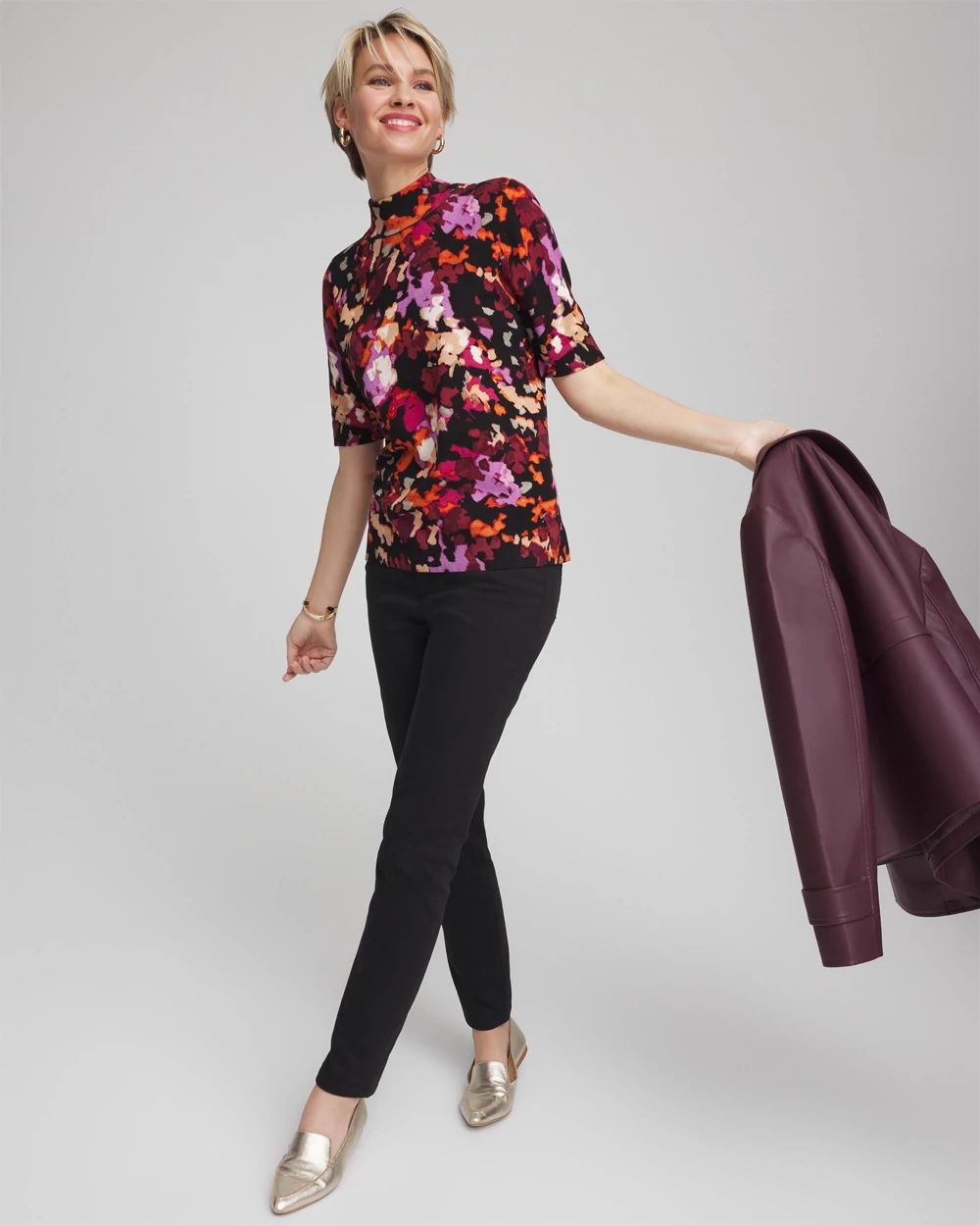 Ella Mockneck Painterly Pullover Sweater click to view larger image.