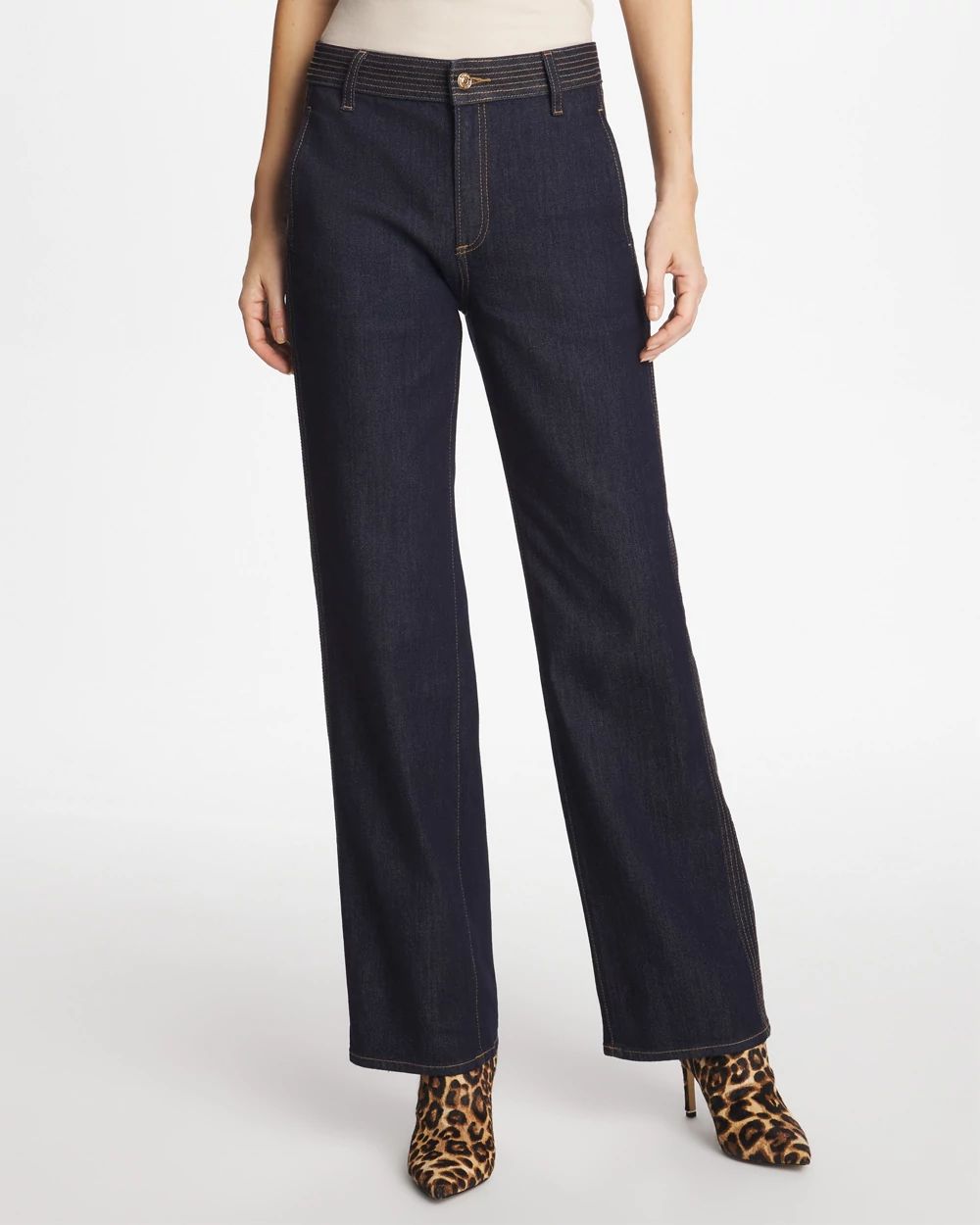 Petite Trapunto Wide-Leg High-Rise Jeans