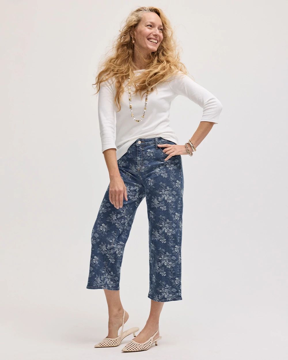 Girlfriend Wide Floral Crop Jean
