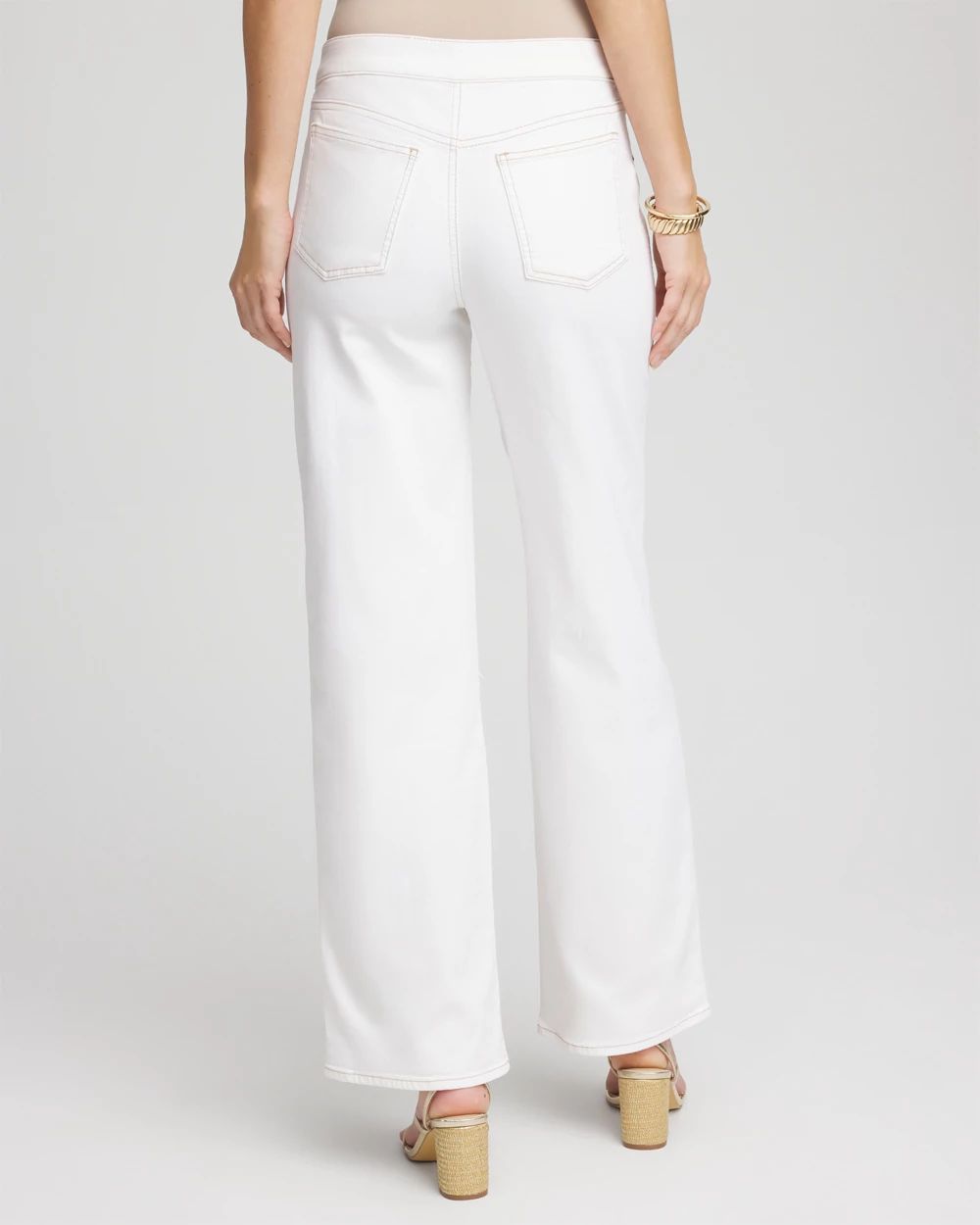 Seeded Pull-On Wide-Leg Jeans