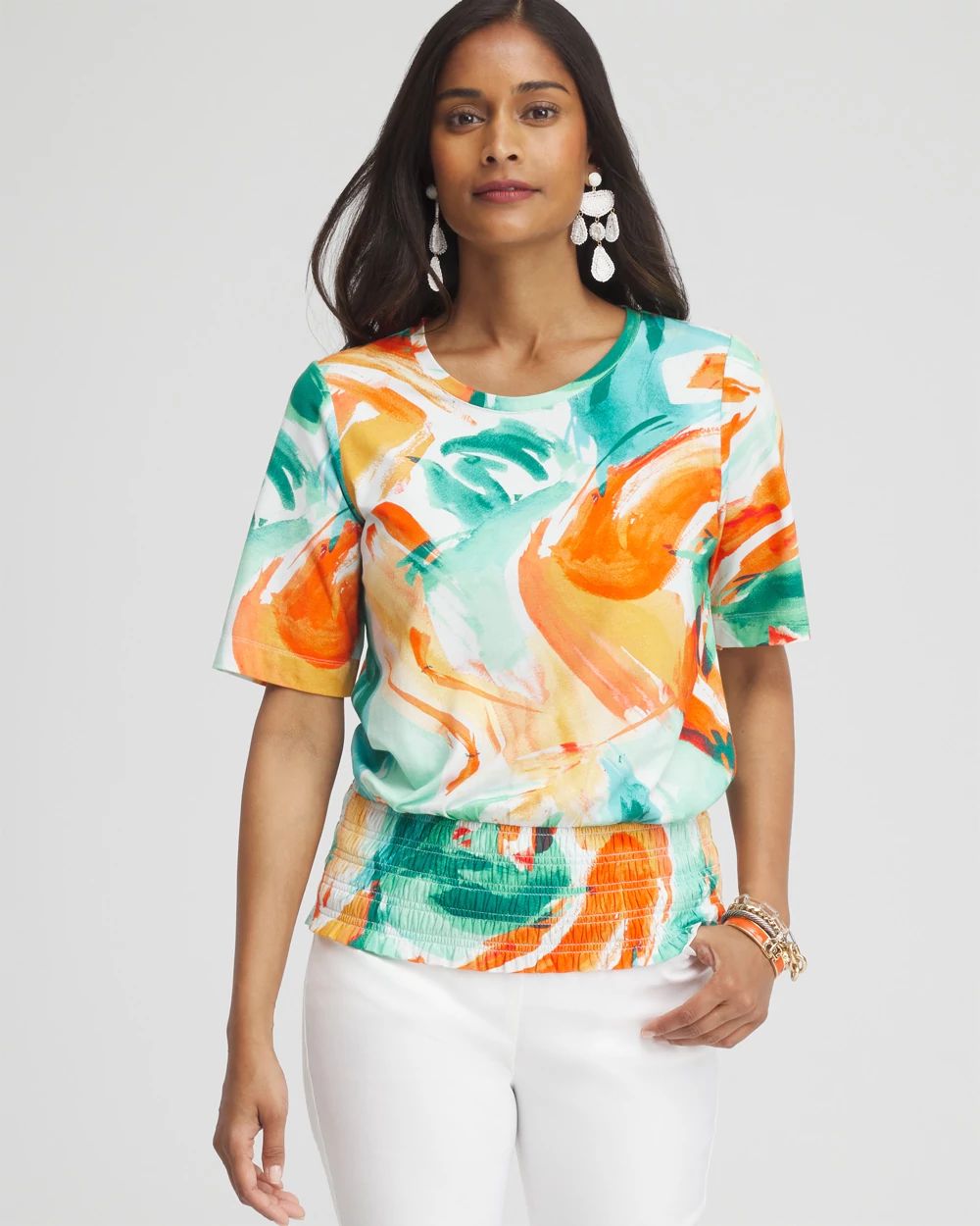 Touch of Cool™ Abstract Smocked Waist Tee