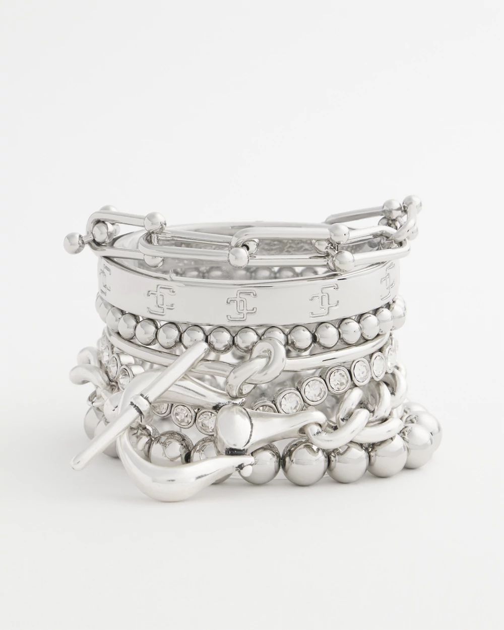 Small Beaded Silver Tone Stretch Bracelet