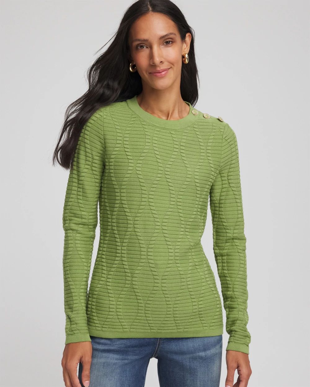 Button Shoulder Crewneck Pullover