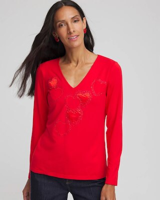 Embellished Heart V-Neck Tee