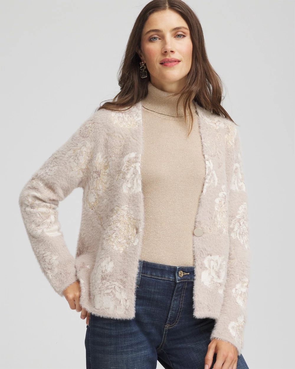 Fuzzy Jacquard Boyfriend Cardigan