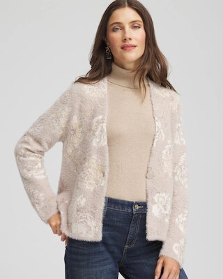 Fuzzy Jacquard Boyfriend Cardigan