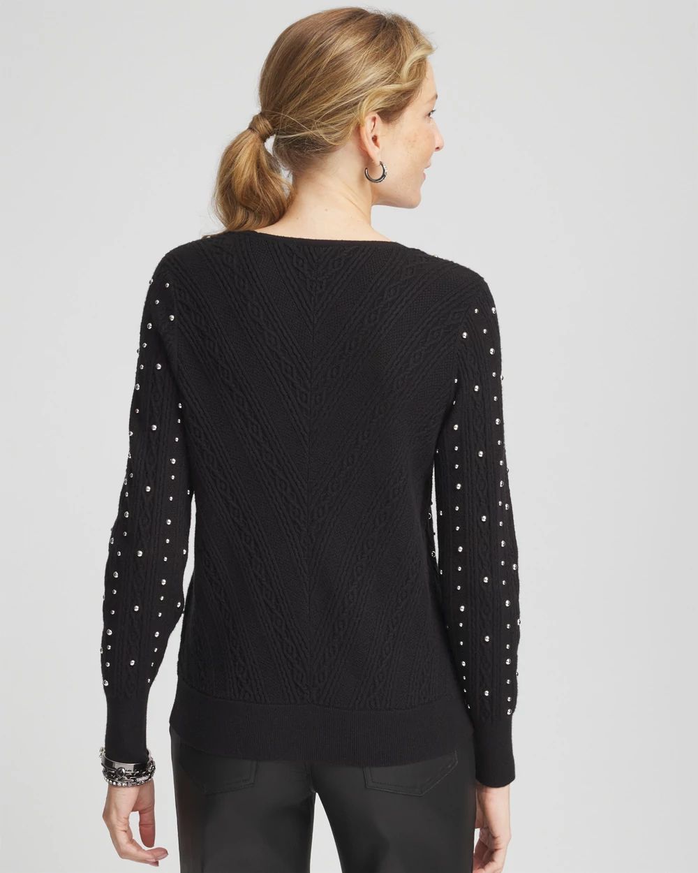 Studded V-Neck Pullover Sweater