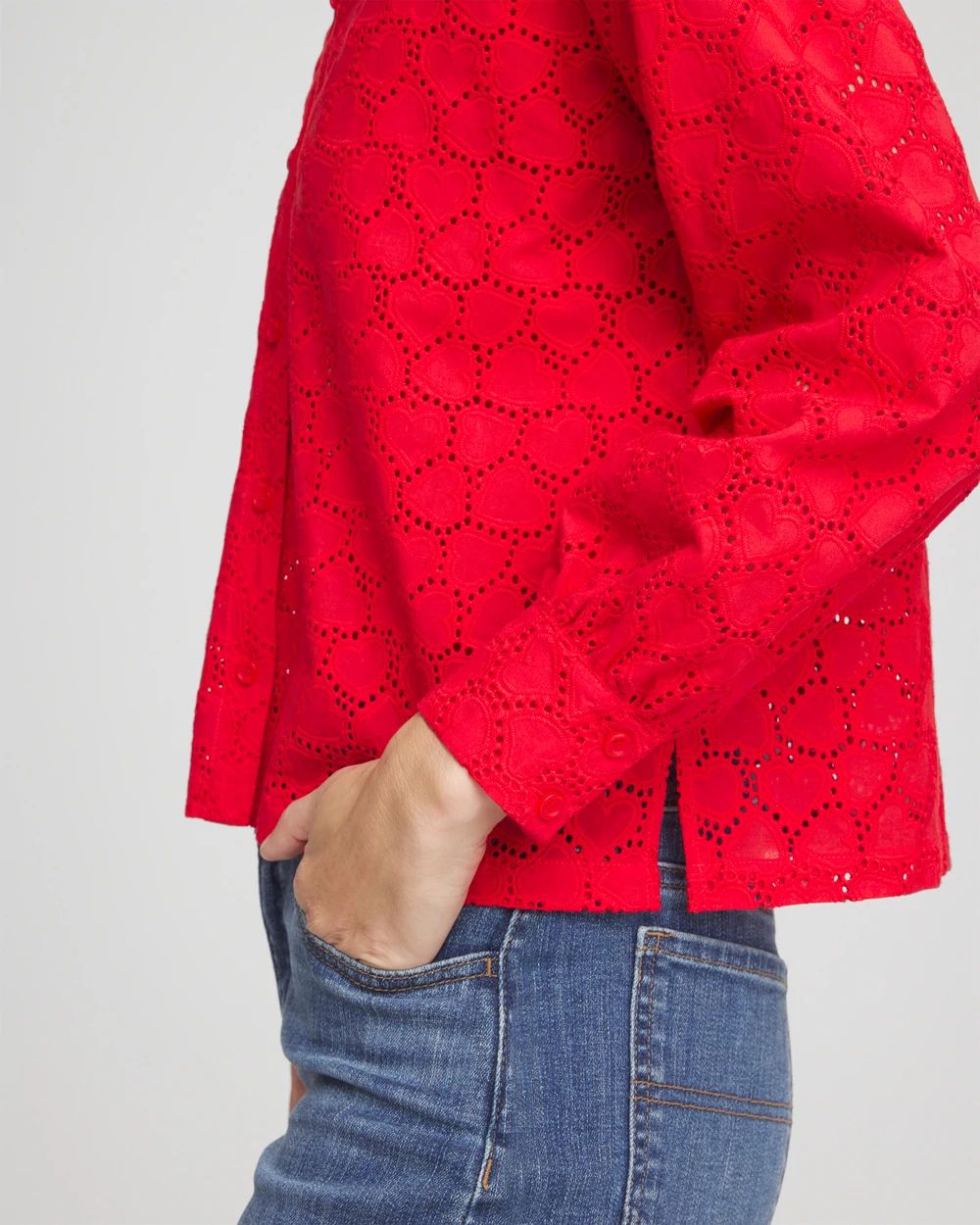 Heart Eyelet Button Down Shirt click to view larger image.