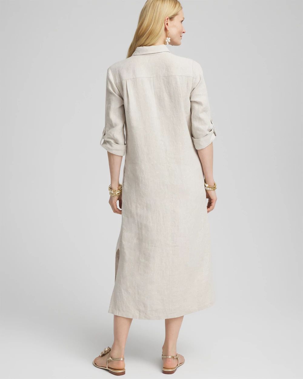 Linen Embellished Midi Shirt Dress click to view larger image.