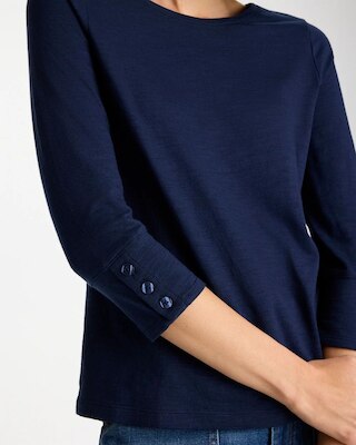 Cotton Slub 3/4 Sleeve Button Tee click to view larger image.