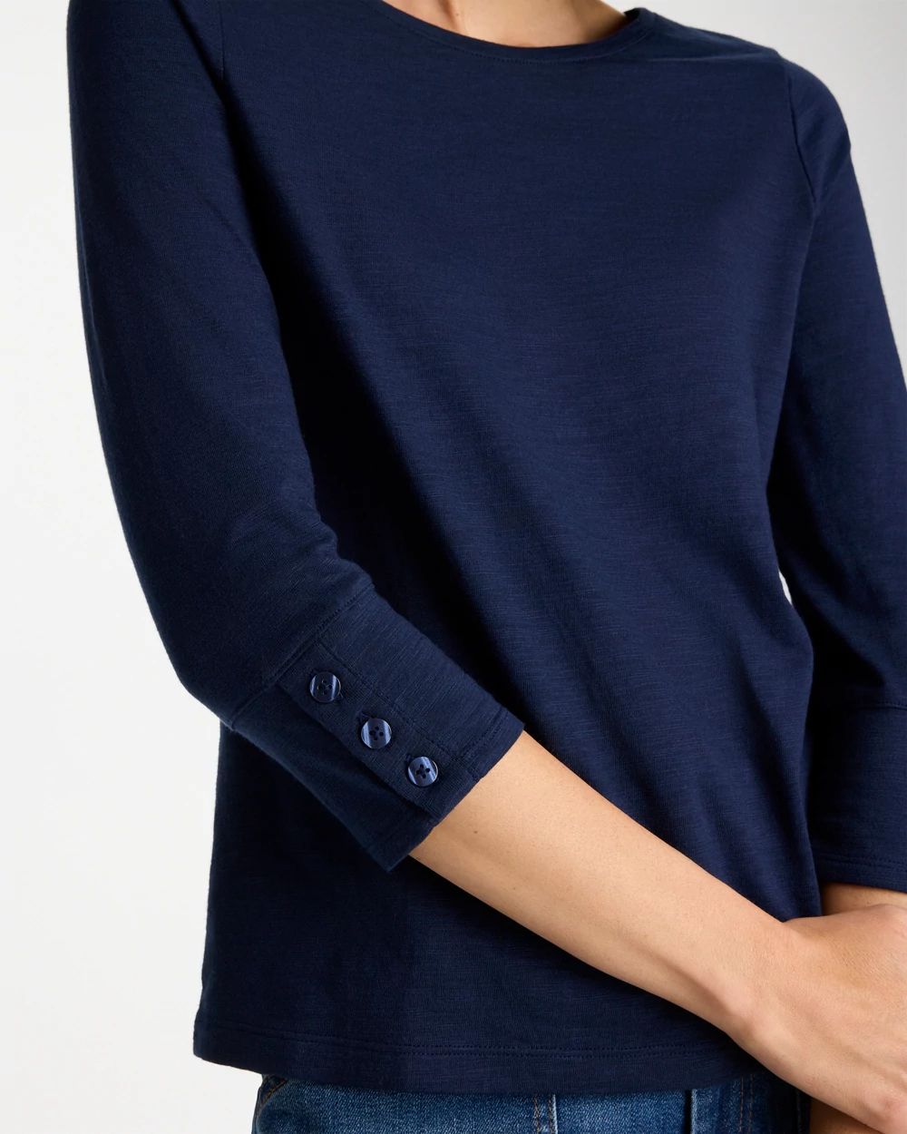 Cotton Slub 3/4 Sleeve Button Tee click to view larger image.