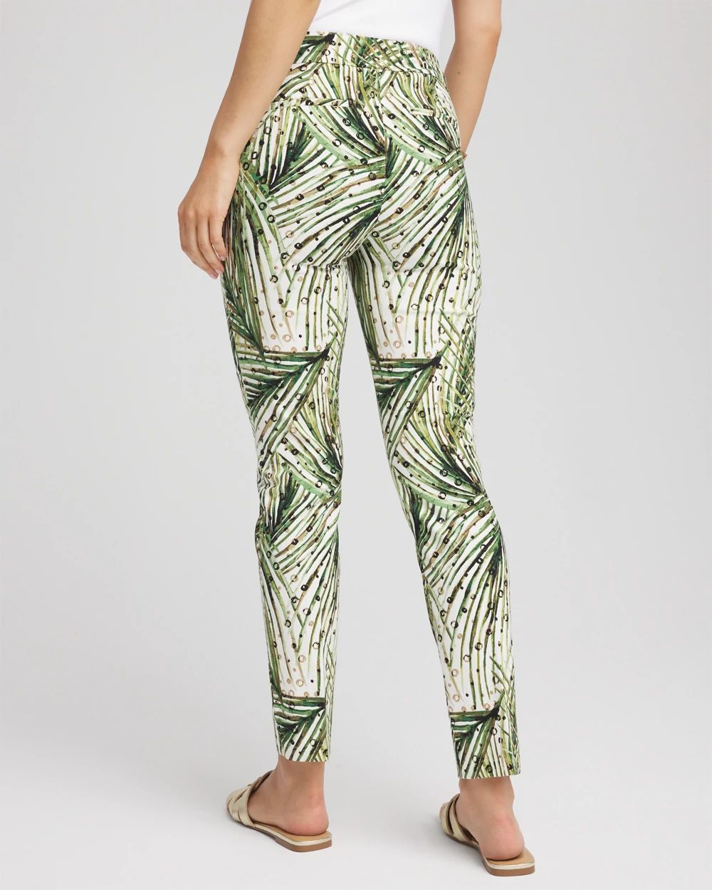 Brigitte™ Slim Ankle Palm-Print Pants click to view larger image.