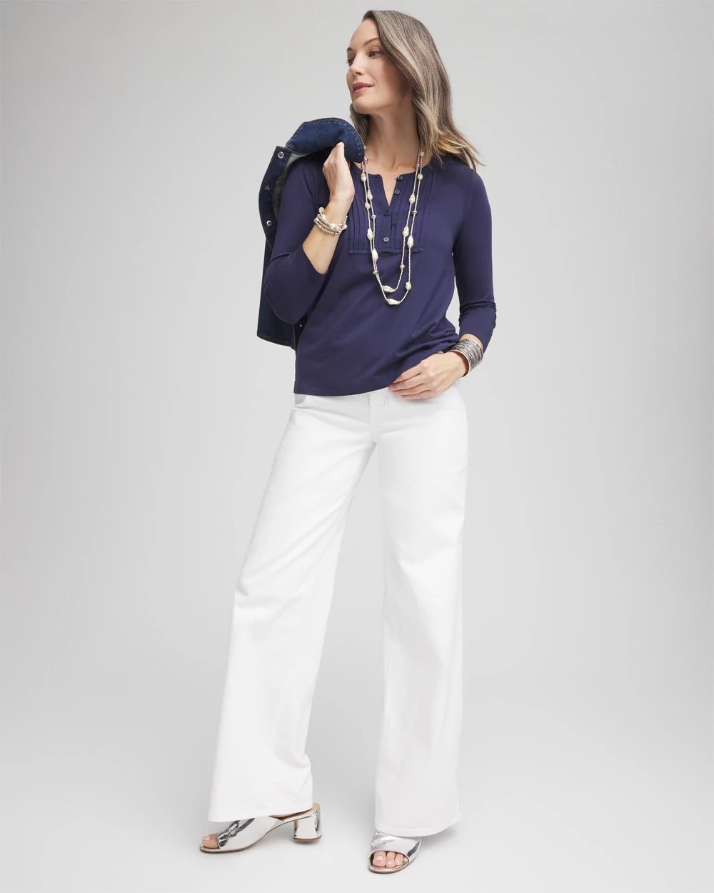 Pleated Placket Henley Tee