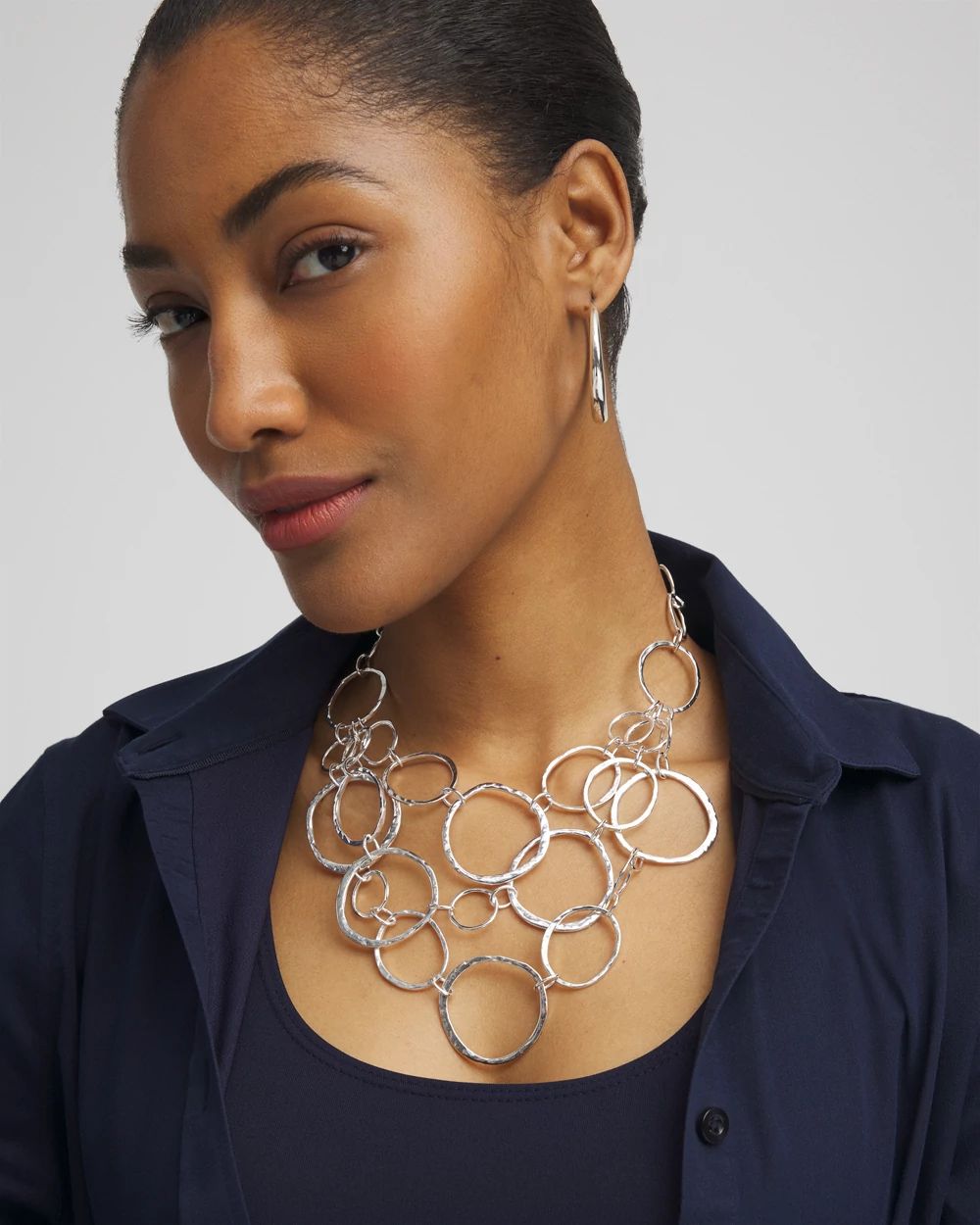 Short Silvertone Multi-Strand Link Necklace