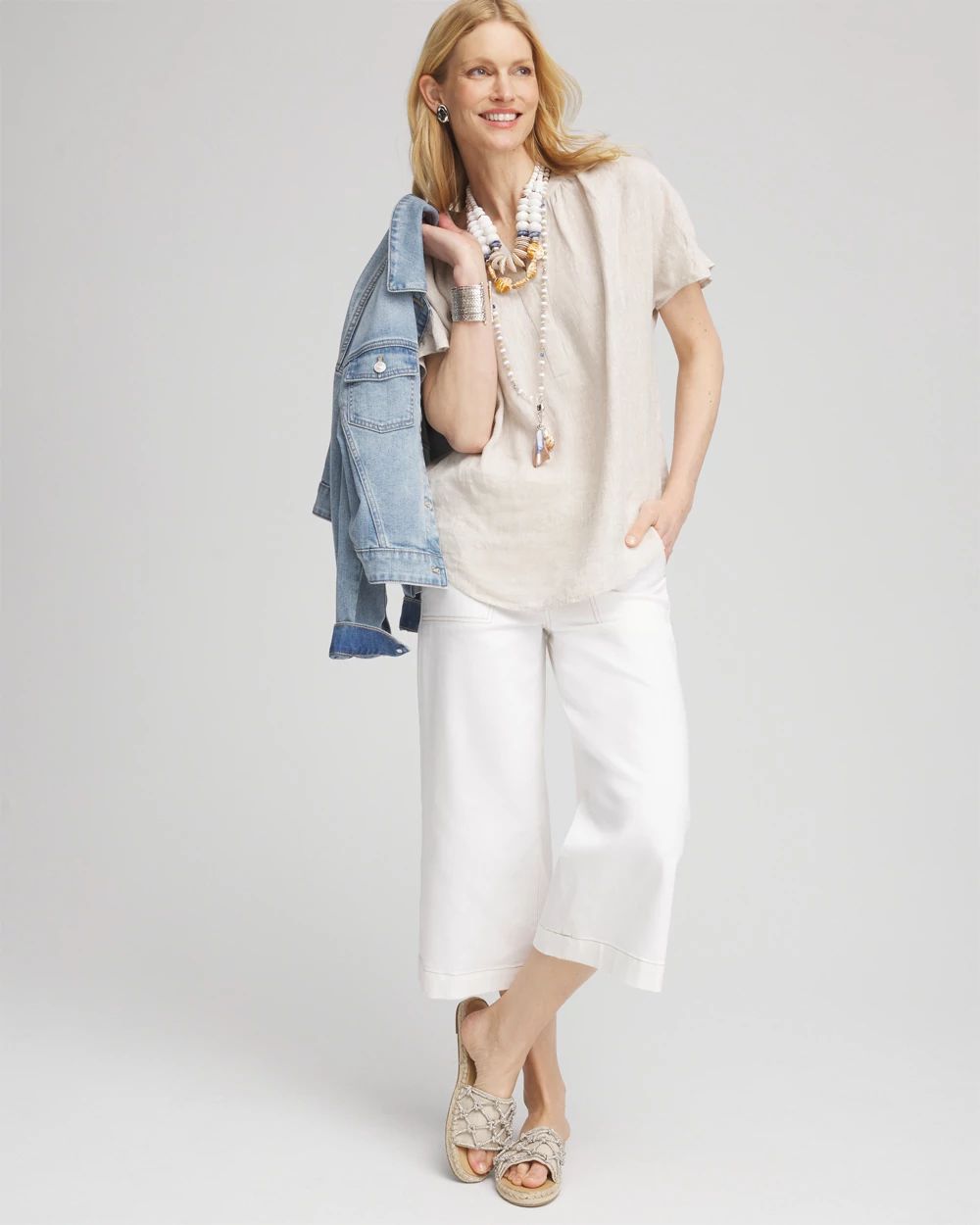 No Stain Pull-On Wide Capri Jeans