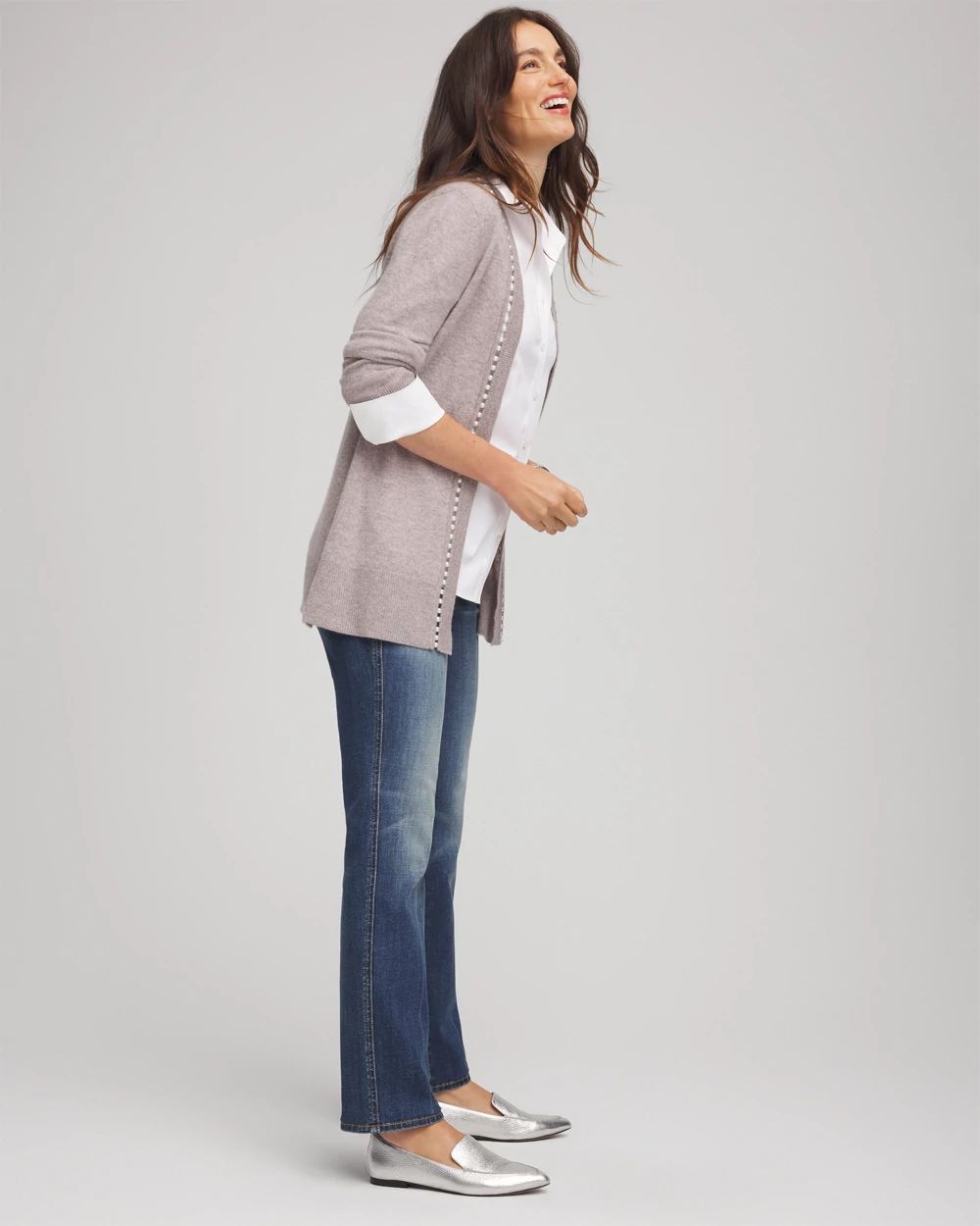 Cashmere Pearl-Trim Cardigan