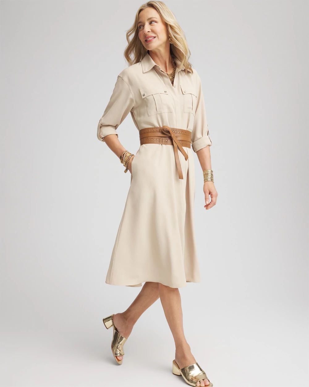 Twill Belted Midi Shirtdress
