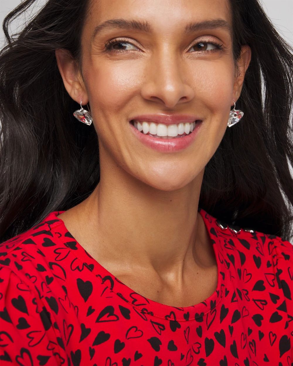 Crystal Heart Gem Drop Earrings click to view larger image.