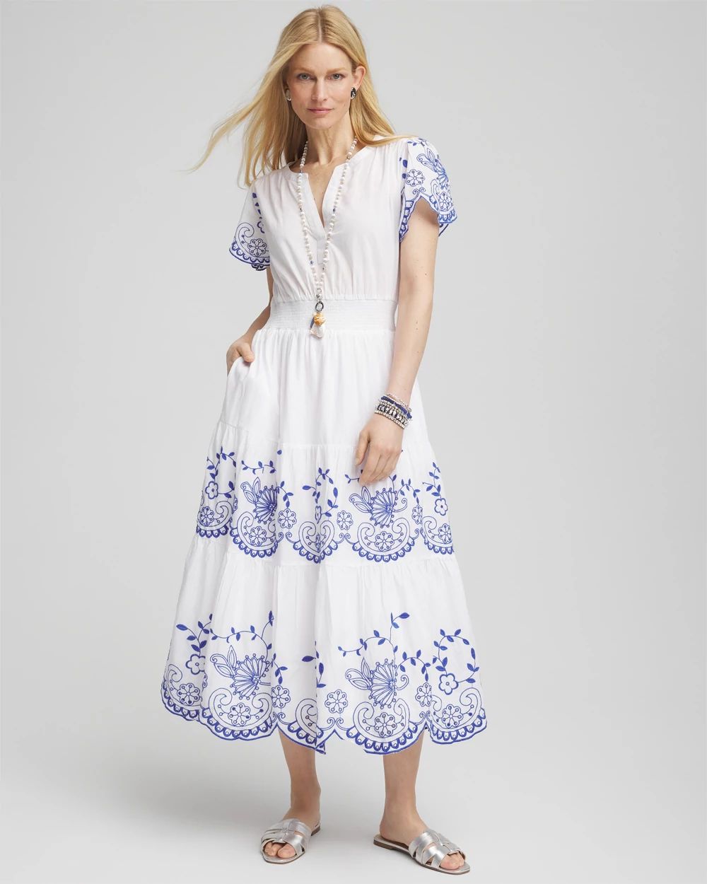Embroidered Smocked Waist Dress