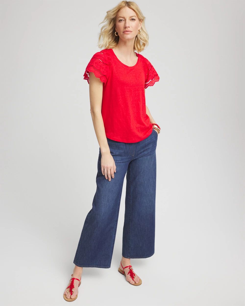 Linen Embroidered Lace Tee